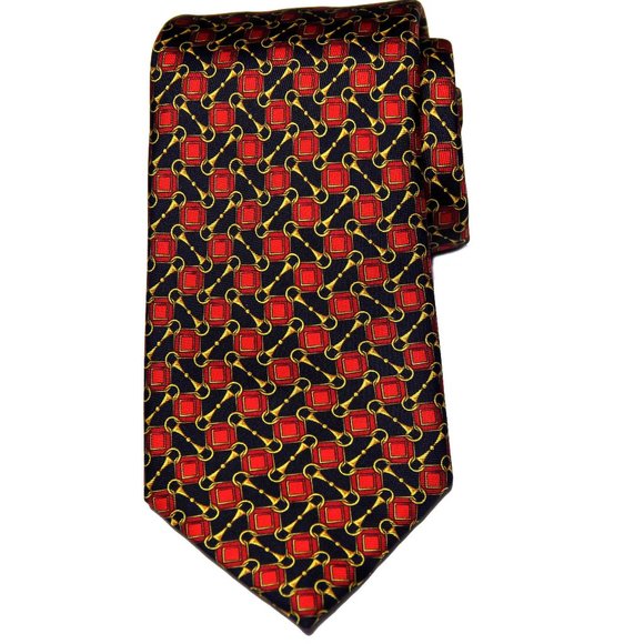 James Fisher London Tie Red Black Gold Silk Men's - Picture 1 of 1